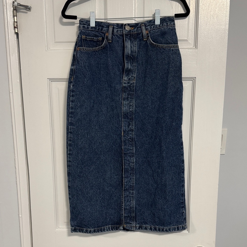 Denim Midi Skirt with front slit